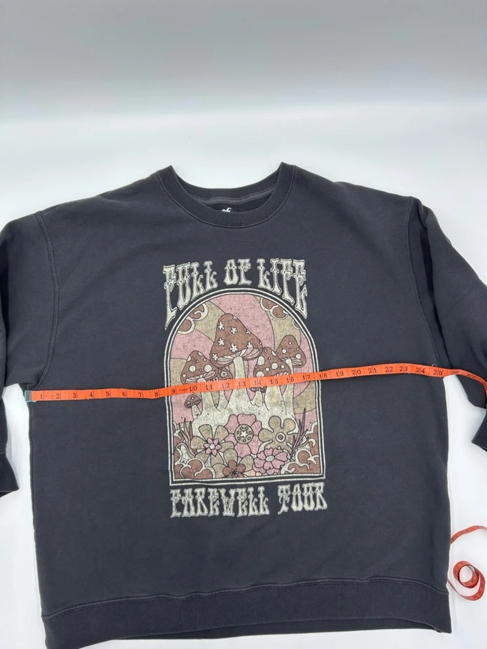 Hollister Black Crewneck Sweater with Pink & Cream Mushroom Graphic XL